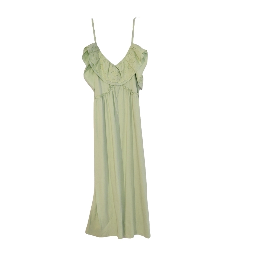 NWT Zara Light Green Lace Neck Maxi Dress